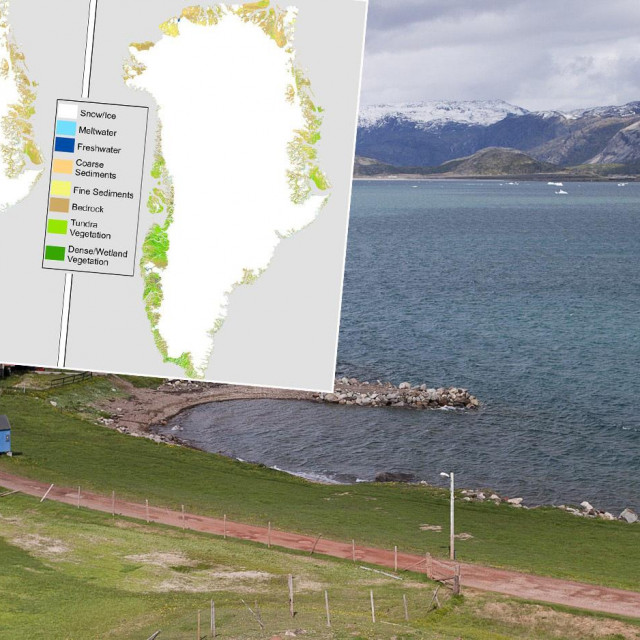 Grenland i satelitske snimke otoka koje pokazuju širenje zelene vegaticije u 30 godina