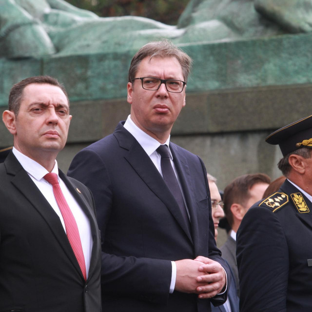08, September, 2018, Belgrade - The promotion of cadets of the 139th class of the Military Academy and the fourth class of the Medical Faculty of the Military Medical Academy held in front of the National Assembly House in Belgrade. Aleksandar Vulin, minister of defense of Serbia. Aleksandra Vucic, president of Serbia and general Ljubisa Dikovic. Photo: Milos Tesic/ATAImages 08, septembar, 2018, Beograd - Promocija kadeta i kadetkinja 139. klase Vojne akademije i cetvrte klase Medicinskog fakulteta VMA odrzana ispred Doma Narodne skupstine u Beogradu. Photo: Milos Tesic/ATAImages,Image: 385847423, License: Rights-managed, Restrictions:, Model Release: no, Credit line: Milos Tesic/ATA Images/Profimedia