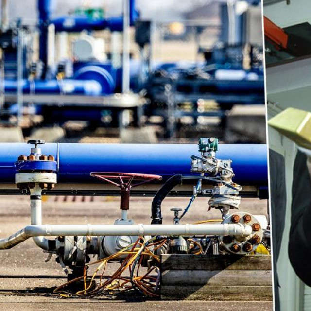 Ilustracija plinovoda i Vladimir Putin