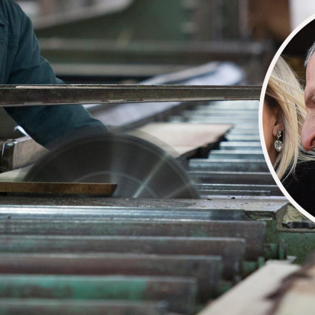 Predrag Palavra (desno) i ilustracija pilane (lijevo)