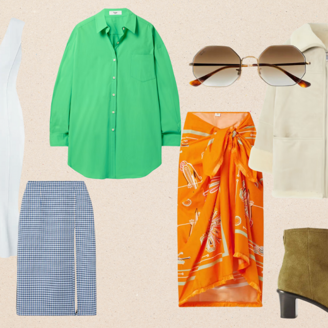 Norma Kamali bijela haljina sirena kroja (prije 253 eura, sada 127 eura)/Marni midi karirana suknja (prije 695 eura, sada 348 eura)/The Frankie Shop zelena oversized košulja (prije 124 eura, sada 49 eura)/Agua by Agua Bendita pareo za plažu (prije 203 eura, sada 100 eura)/Ray Ban sunčane naočale (prije 164 eura, sada 82 eura)/Toteme jakna (prije 2490 eura, sada 1490 eura)/Isabel Marant čizme (prije 912 eura, sada 547 eura)