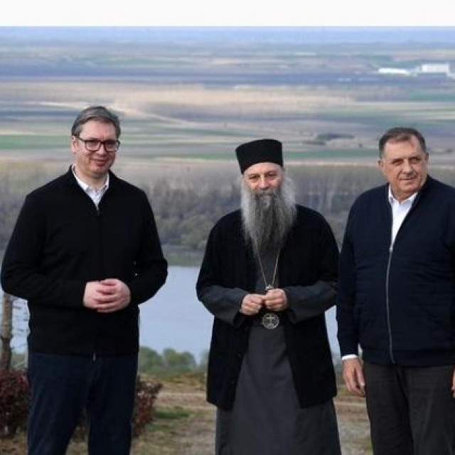 Aleksandar Vučić, patrijarh Porfirije i Milorad Dodik