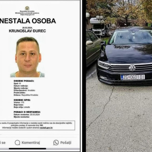 Nestali Krunoslav Đurec i njegov crni Passat s kojim se udaljio u nepoznato