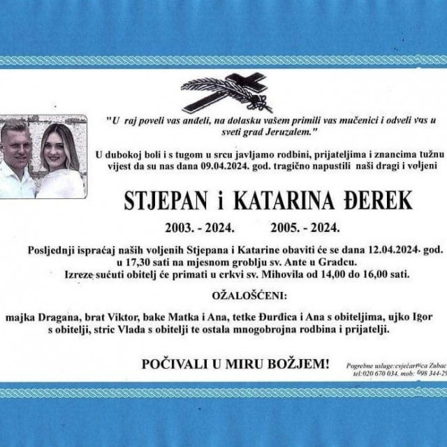 Osmrtnica za Stjepana i Katarinu Đerek