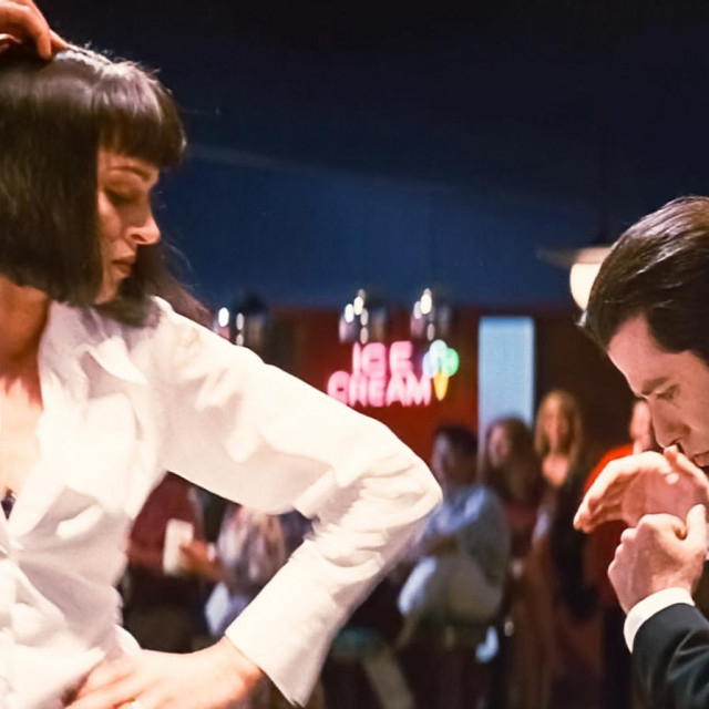 Uma Thurman i John Travolta, Miramax film: Pulp Fiction (1994).