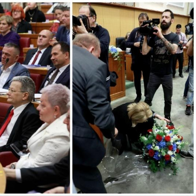 Konstituirajuća sjednica Hrvatskog sabora, razbijena vaza (desno)