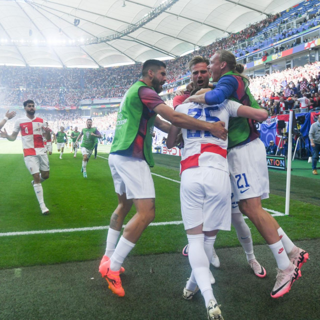 Slavlje hrvatskih igrača nakon pogotka protiv Albanije