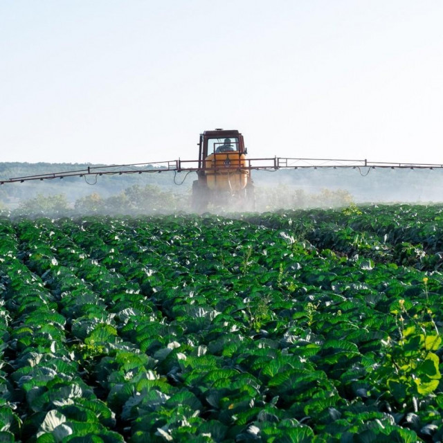 Tretiranje polje pesticidima; ilustracija