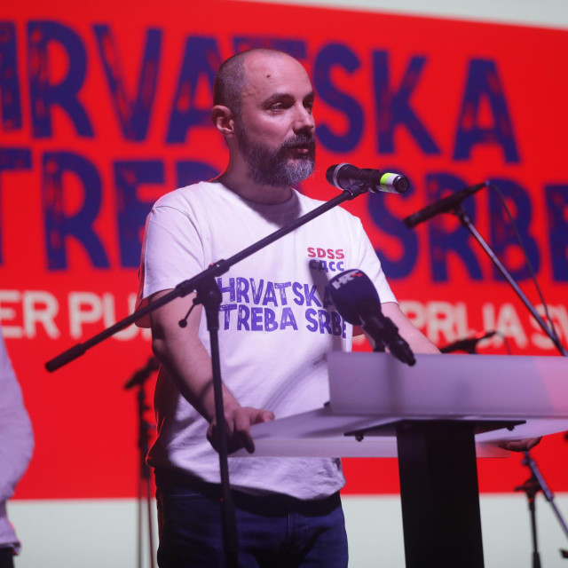 Boris Milošević na predizbornom skupu SDSS-a u travnju 2024. godine