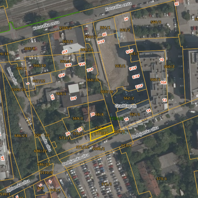 Žutim osjenčana čestica koju Grad kupuje na zagrebačkoj Martinovki