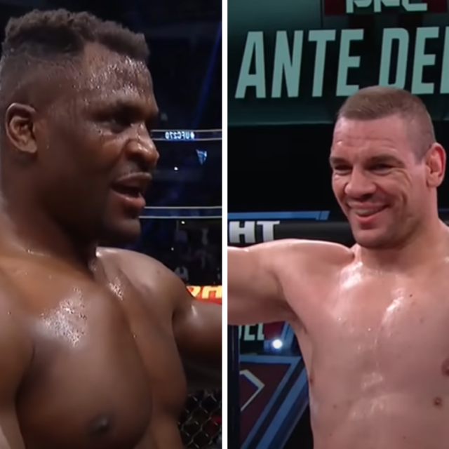 Francis Ngannou (lijevo) i Ante Delija (desno)