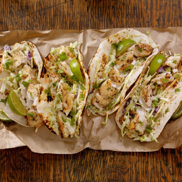 Grilled Fish Tacos with Creamy coleslaw, Lime and Fresh Cilantro - Photographed on Hasselblad H3D2-39mb Camera