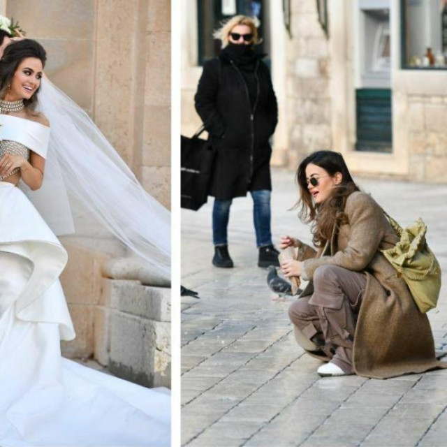 Adriana Ćaleta Car na dan vjenčanja i na ulicama svoga Dubrovnika (desno)