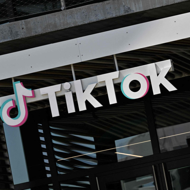 (FILES) The TikTok logo is seen outside the Chinese video app company�s Los Angeles offices in Culver City, California, on April 4, 2025. TikTok on May 2, 2025 said it planned to appeal a fine of 530 million euros ($600 million) from Ireland‘s data protection watchdog, insisting it had ”never received a request” from Chinese authorities for European users‘ data. (Photo by Robyn Beck/AFP)