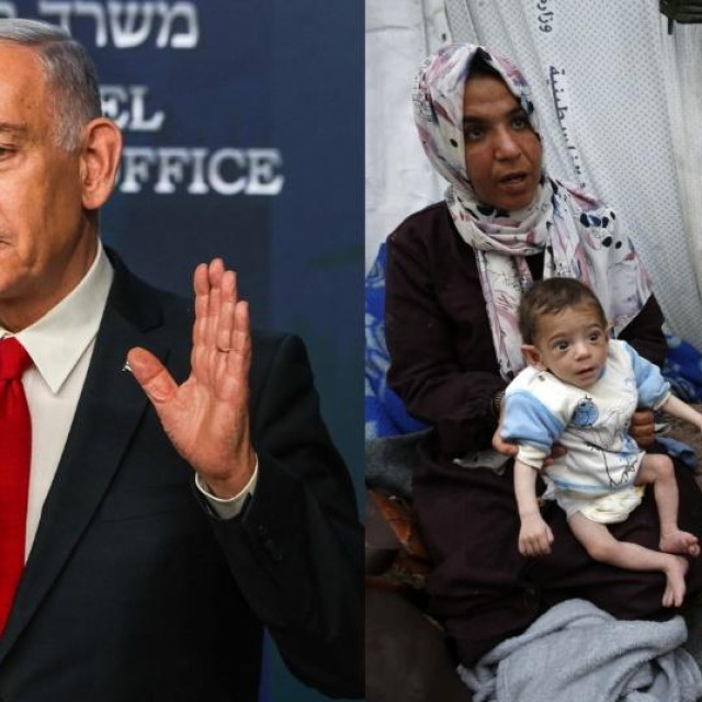Izraelski premijer Benjamin Netanyahu; stanovnici Gaze kojima prijeti smrt od gladi