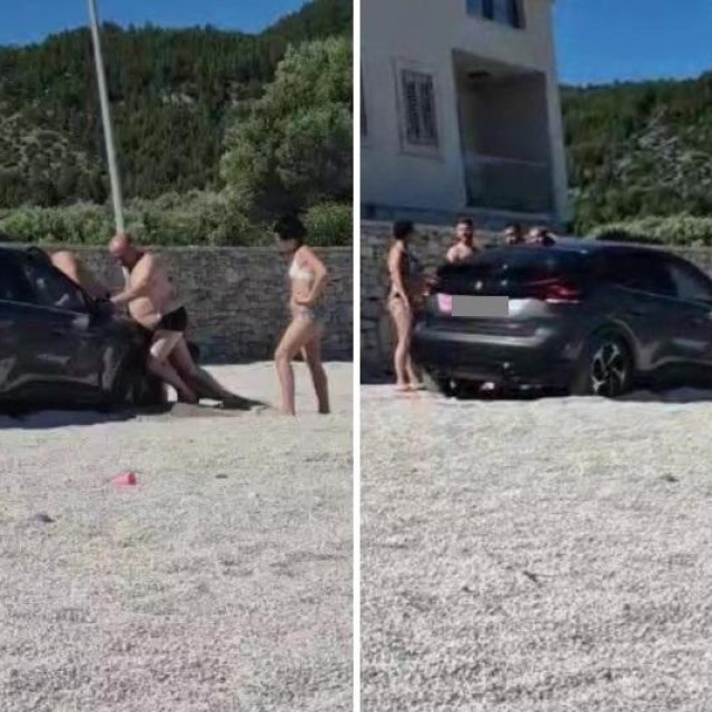 Automobil koji se ukupao u šljunak na plaži u Prižbi na Korčuli