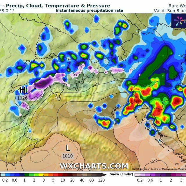U nedjelju navečer sa zapada pristiže hladna fronta koja bi mogla uključiti meteoalarm 