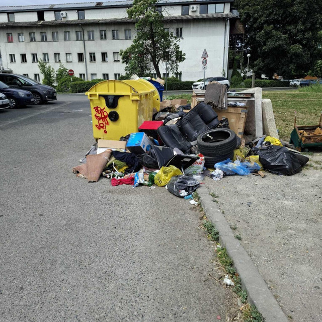 Brdo smeća uz kante na Zagrebačkim Krugama uz ulicu Njivice i Crni put