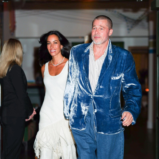 New York, NY - Brad Pitt looks sharp in a velvet suit while Ines de Ramon stuns in all white as the couple steps out for dinner in NYC, enjoying a stylish night out together.

*UK Clients - Pictures Containing Children
Please Pixelate Face Prior To Publication*,Image: 1011068409, License: Rights-managed, Restrictions:, Model Release: no, Pictured: Brad Pitt, Ines de Ramon, Credit line: BACKGRID/Backgrid USA/Profimedia