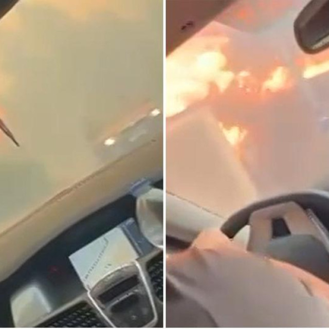 Vožnja automobilom pokraj opožarenih kuća