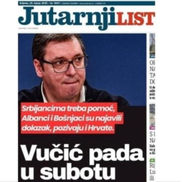 Lažna naslovnica Jutarnjeg lista koju je objavio Dušan Marić; stvarna naslovnica Jutarnjeg lista koji je izašao 25. lipnja 2025.