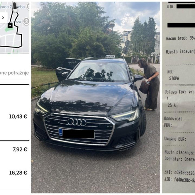 Putnica iz Beča ogorčena je na taksista. Ista vožnja na aplikaciji (lijevo) i na izdanom računu (desno)