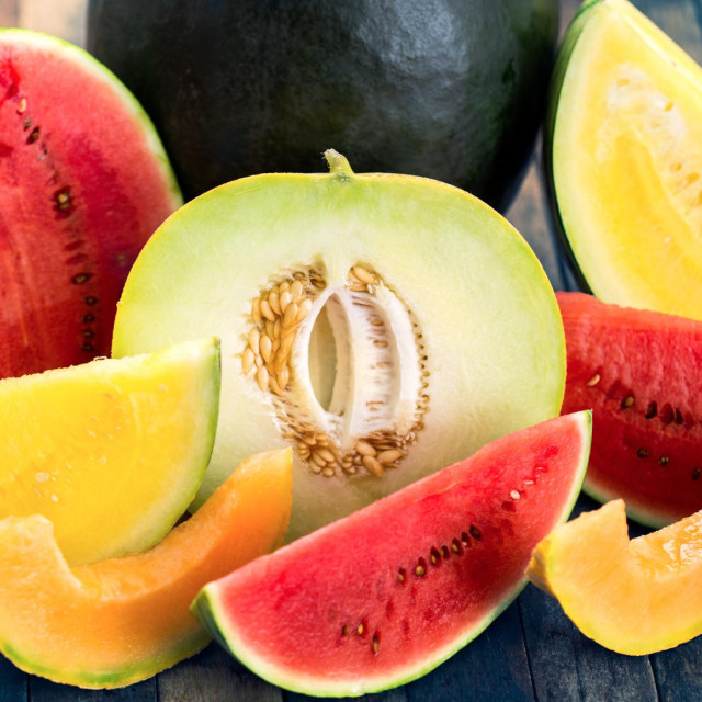 Fresh watermelons and melons