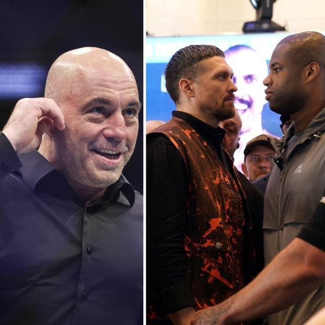 Joe Rogan (lijevo), Oleksandr Usik i Daniel Dubois (desno)