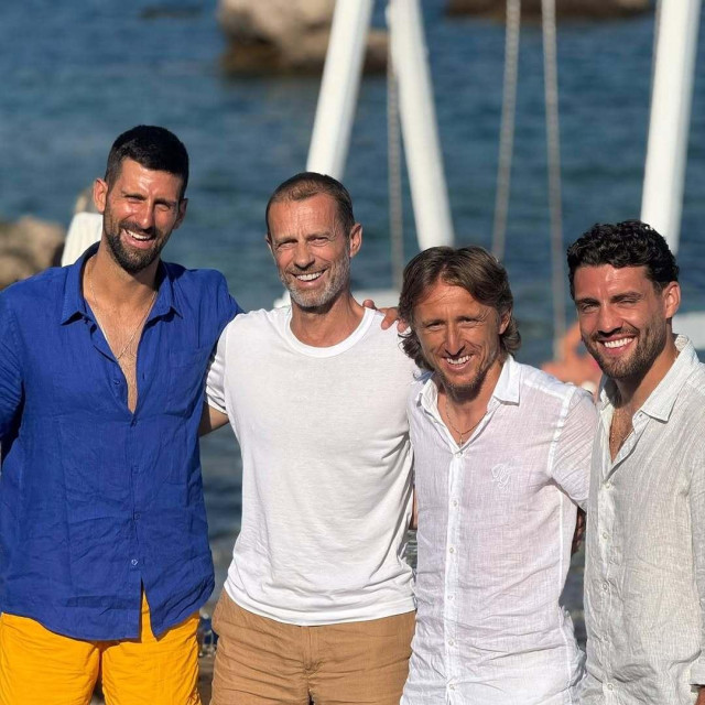 Novak Đoković, Aleksandar Čeferin, Luka Modrić i Mateo Kovačić