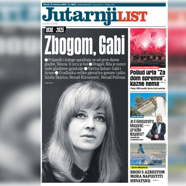 Naslovnica Jutarnjeg lista u utorak, 12. kolovoza