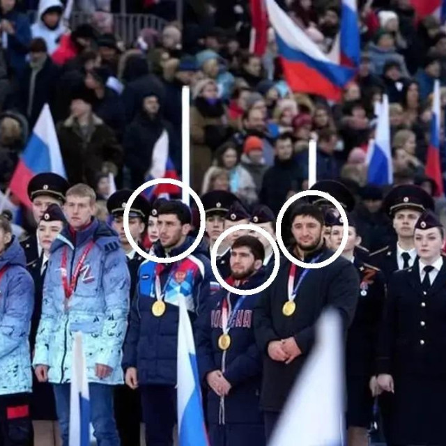 Sidakov, Uguev i Sadulaev na političkom skupu ‘‘Za svijet bez nacizma‘‘ u Moskvi, ožujak 2022. godine