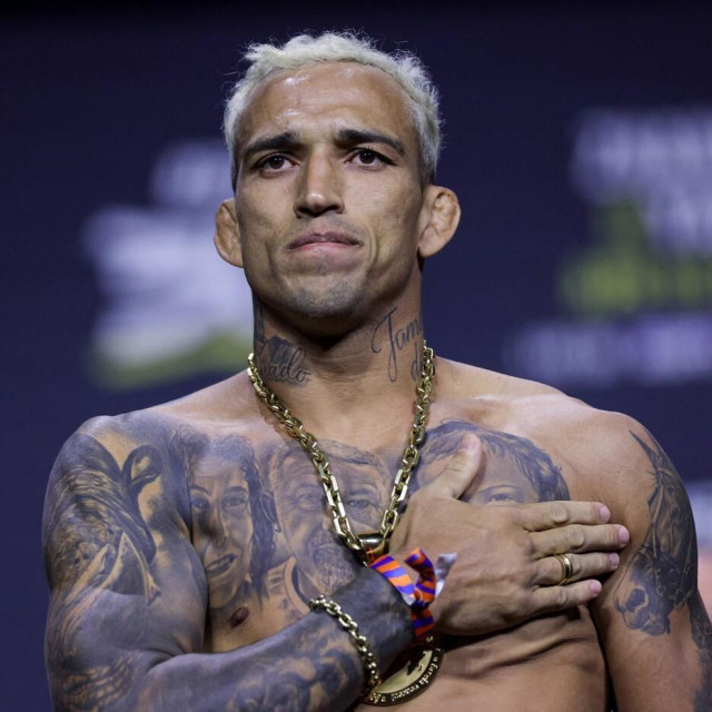 LAS VEGAS, NEVADA - APRIL 12: Charles Oliveira of Brazil poses on the scale during the UFC 300 ceremonial weigh-in at MGM Grand Garden Arena on April 12, 2024 in Las Vegas, Nevada. Carmen Mandato,Image: 864393282, License: Rights-managed, Restrictions:, Model Release: no, Credit line: Carmen Mandato/Getty images/Profimedia