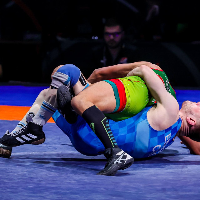 Zagreb, 140124.
Dom sportova.
Peti i dan hrvackog turnira Zagreb Open, borbe slobodnim nacinom u kategorijama GR do 55, 60, 72, 82, 97, 130 kg.
Na fotografiji: Dominik Etlinger, Calebe Correa Ferreira - finale za zlato do 72 kg.
