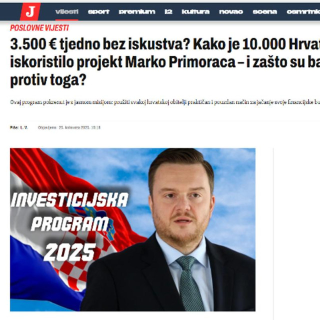 Lažni oglasu kojem se zloupotrebljava lik ministra Primorca i stranice Jutarnjeg lista