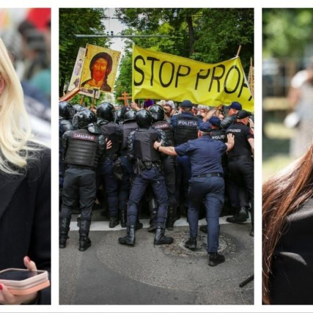 Proruske političarke, Marina Tauber (lijevo) i Jevgenija Gutsul (desno) koja je trenutačno na suđenju zbog korištenja neprijavljenih ruskih sredstava za financiranje svoje stranke Șor