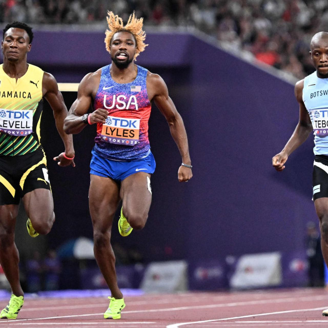 Bryan Levell, Noah Lyles i Letsile Tebogo 