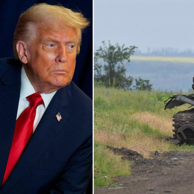 Donald Trump i uništeni tenk na bojištu u Ukrajini