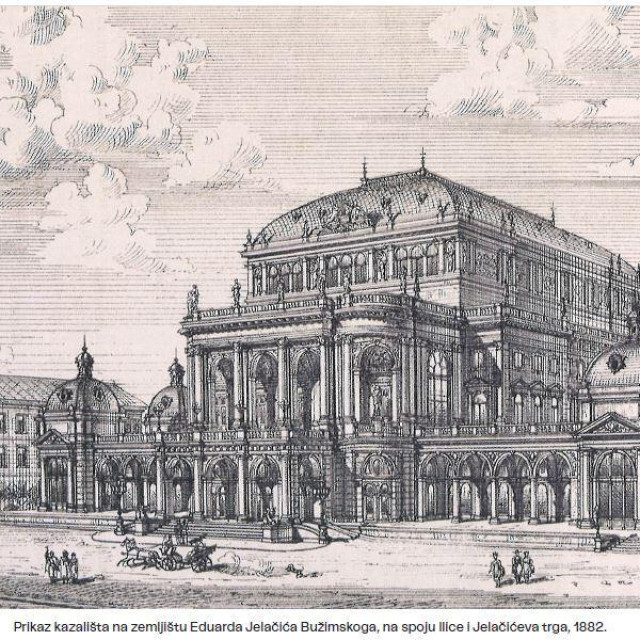 Prikaz kazališta koje je trebalo biti postavljeno na spoju Ilice i Trga bana Jelačica