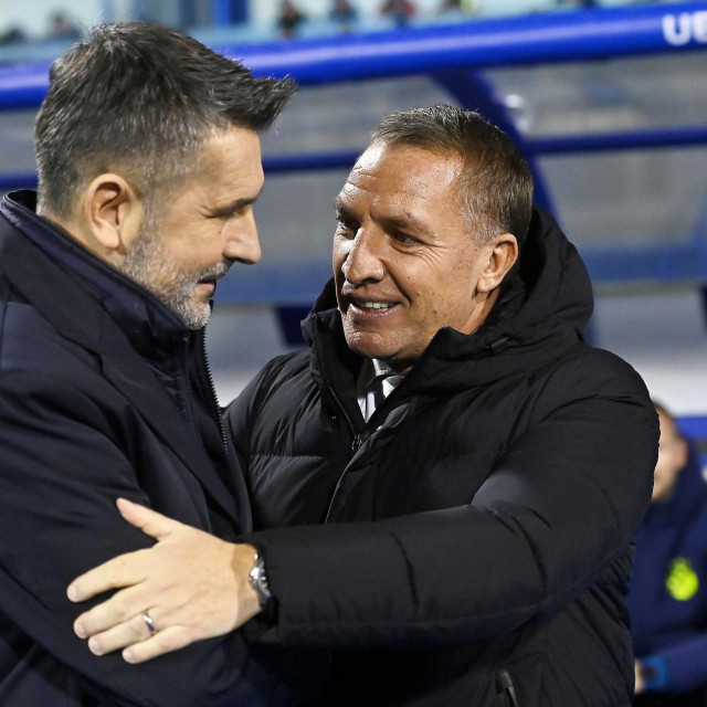 Brendan Rodgers i Nenad Bjelica na Maksimiru, utakmica Lige prvaka Dinamo - Celtic sezone 2024./2025.