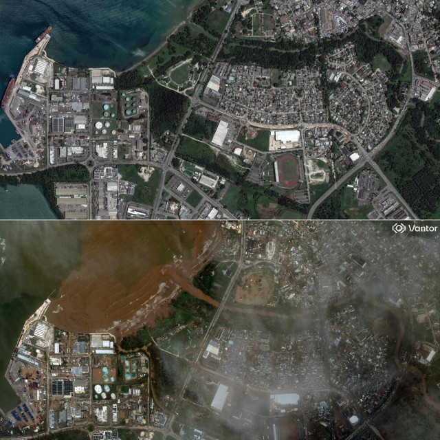 Zaljev Montego na Jamajci snimljen prije i poslije uragana Melissa