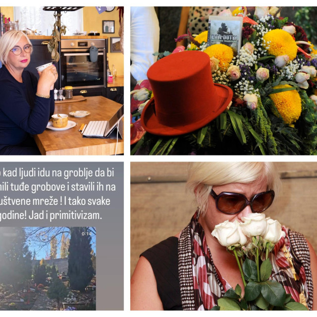 Danijela Dvornik u kući u Sutivanu (gore lijevo), detalj s Dinovog sprovoda (gore desno).