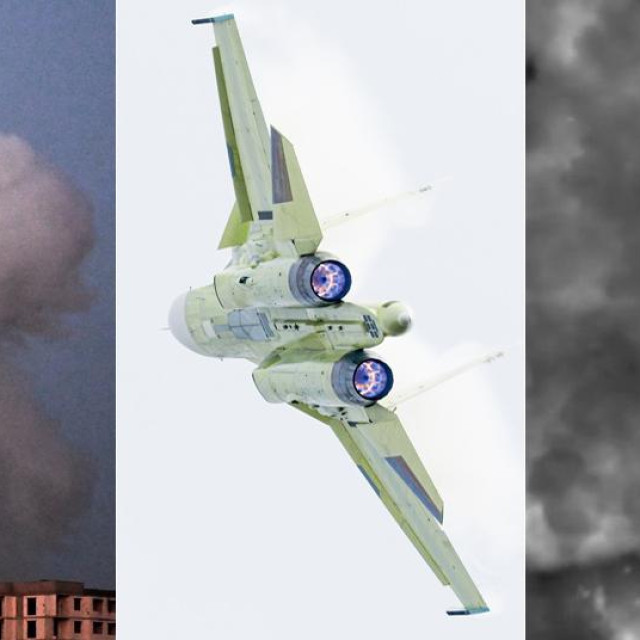 Eksplozija iznad Kijeva; ruski bombarder Su-34; prizor bačene bombe KAB-500 snimljen iz ruskog aviona