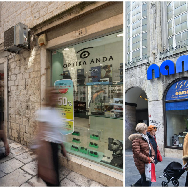 Jedna od prodavaonica Optike Anda u Splitu i robna kuaća Nama u Zagrebu