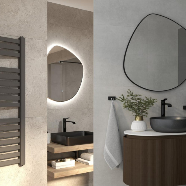 Kupaonski radijator Terma Malaga Black, -35% (lijevo) i umivaonik Concepto Bell Calcolo Black, -40%