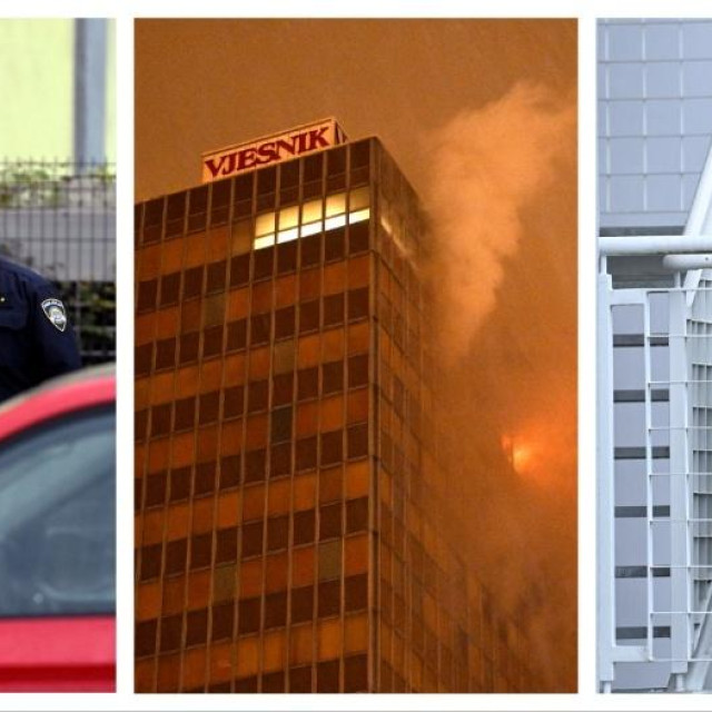 Privođenje osumnjičenih za sudjelovanje u izazivanju požara u zgradi Vjesnika