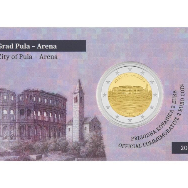 Prigodna kovanica od 2 eura „Grad Pula – Arena“ u blister pakiranju