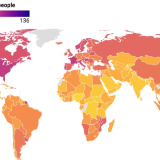 Žuta boja označava najmanju pojavnost raka, a ljubičasta i plava jako veliku. Najgora je Australija, uz bok joj je i Hrvatska