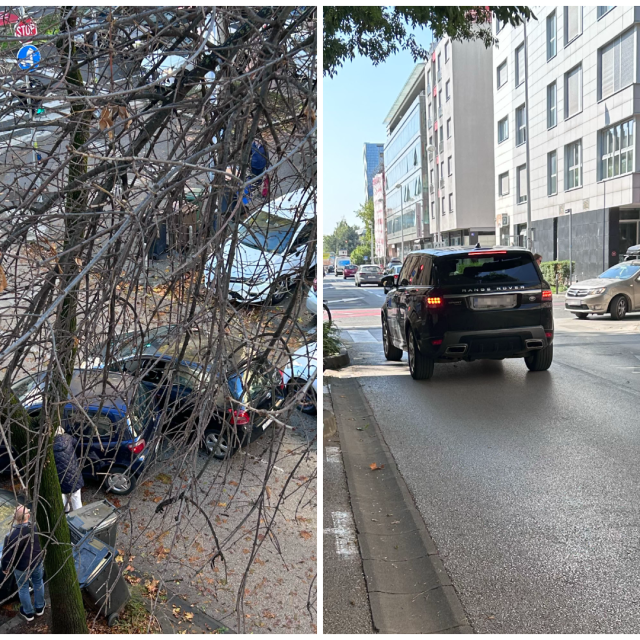 Lijevo, sudar na križanju Ulice grada Mianza i slovenske; desno, vozilo na semaforu čeka u suprotnom smjeru