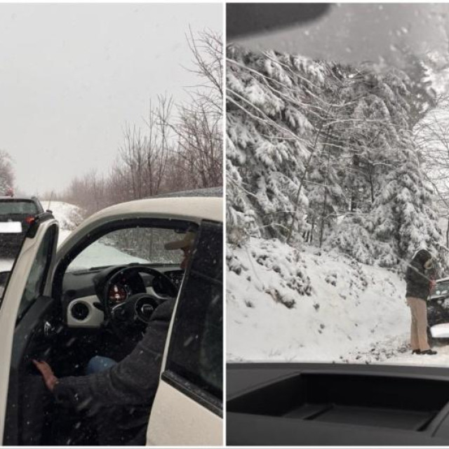 Automobili u snijegu na Medvednici