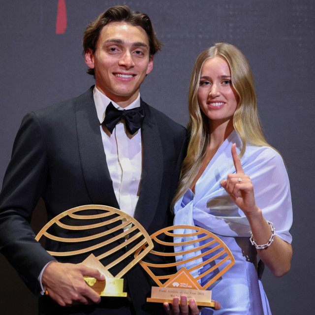 Armand Duplantis sa zaručnicom Desire Inglander na dodjeli nagrada World Athletics u Monte Carlu u studenom 2025.